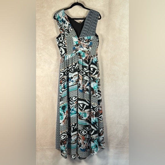 Harlyn Maxi Dress Mix Print Block Artsy Modern Romance Wedding Guest Party Med - Picture 10 of 16